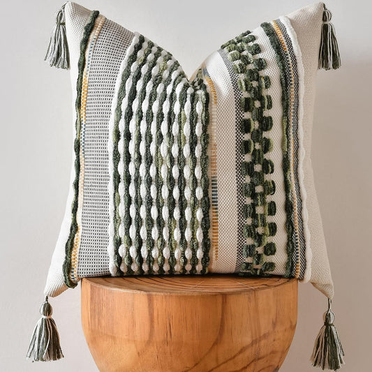 Chenille Striped Textured Boho Throw Pillow Covers 18 X 18-Inch Sage Green