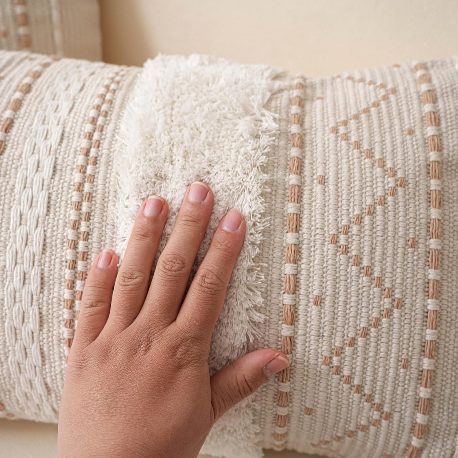 Decorative Lumbar Throw Pillow Cover 12X20 Cream Neutral White