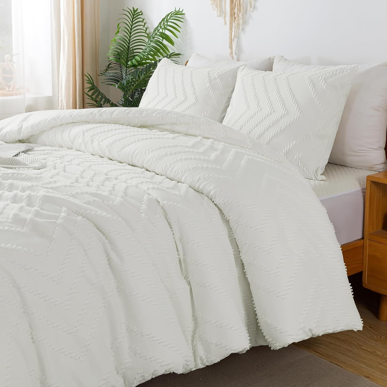 Ivory California King Comforter Set, 3 Pieces, Fluffy Bed Set (104X96In Comforter & 2 Pillowcases)
