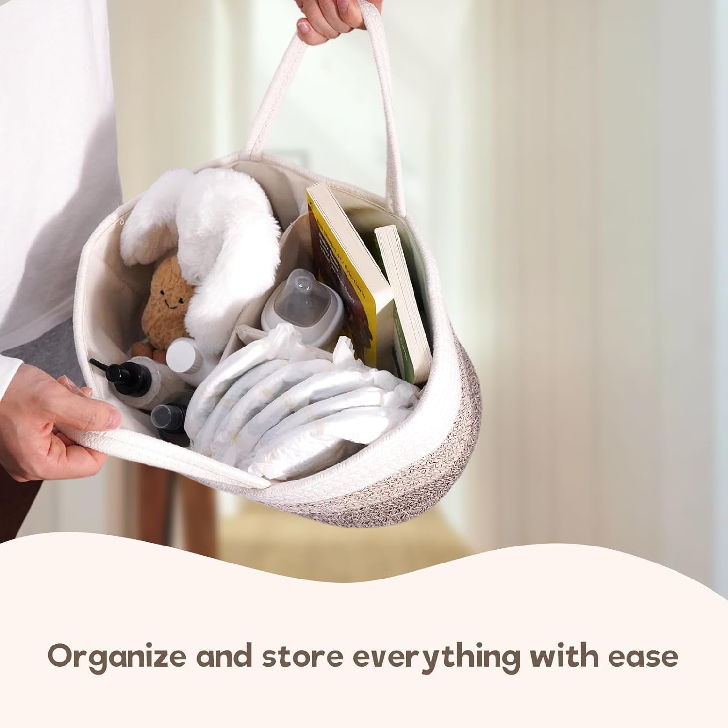 Baby Diaper Caddy Organizer, Large Cotton Rope Nursery Diaper Basket - Gradient Brown