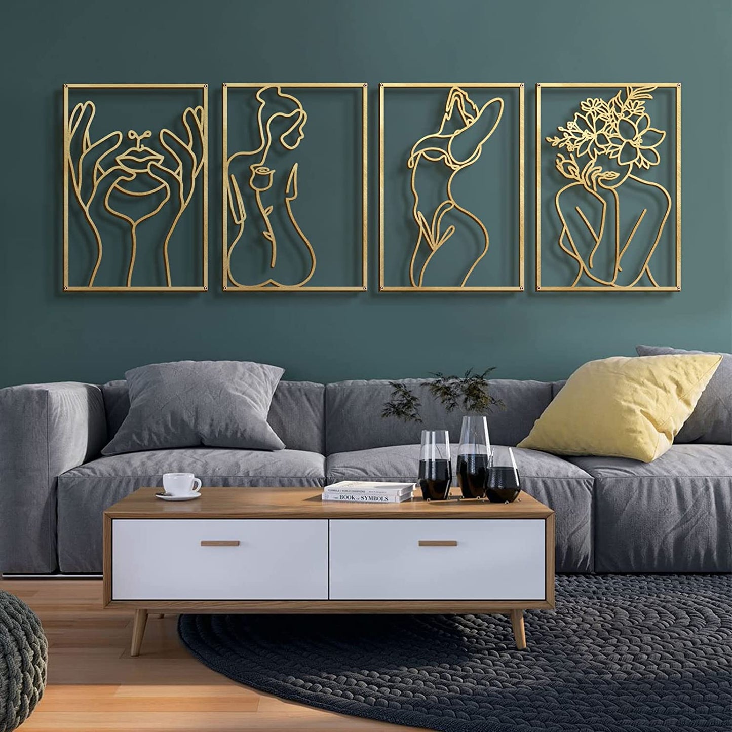 4 Pack Gold Wall Art Décor, (Gold Classic Style, M Size 17 X 11.8'')