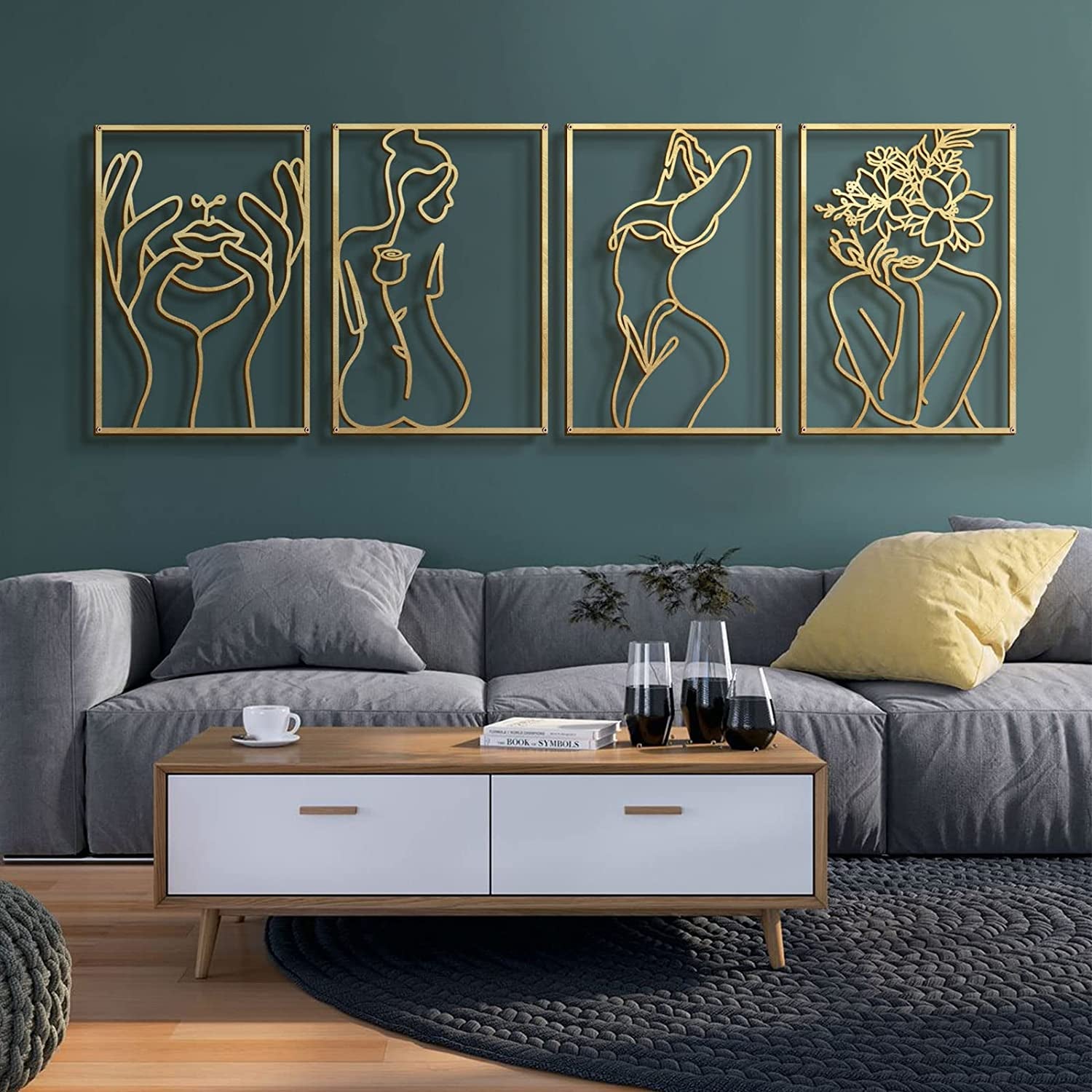 4 Pack Gold Wall Art Décor, (Gold Classic Style, M Size 17 X 11.8'')