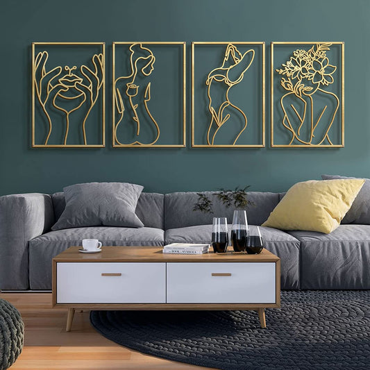 4 Pack Gold Wall Art Décor, (Gold Classic Style, M Size 17 X 11.8'')
