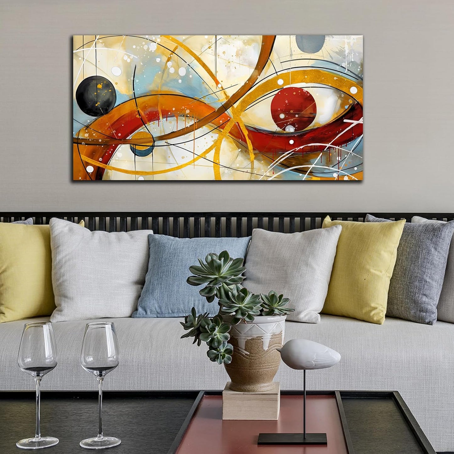 Large Abstract Yellow Canvas Wall Art for Living Room Bedroom Home Office Modern Wall Decor Line Geometric Abstract Picture Framed Canvas Prints Size 20X40