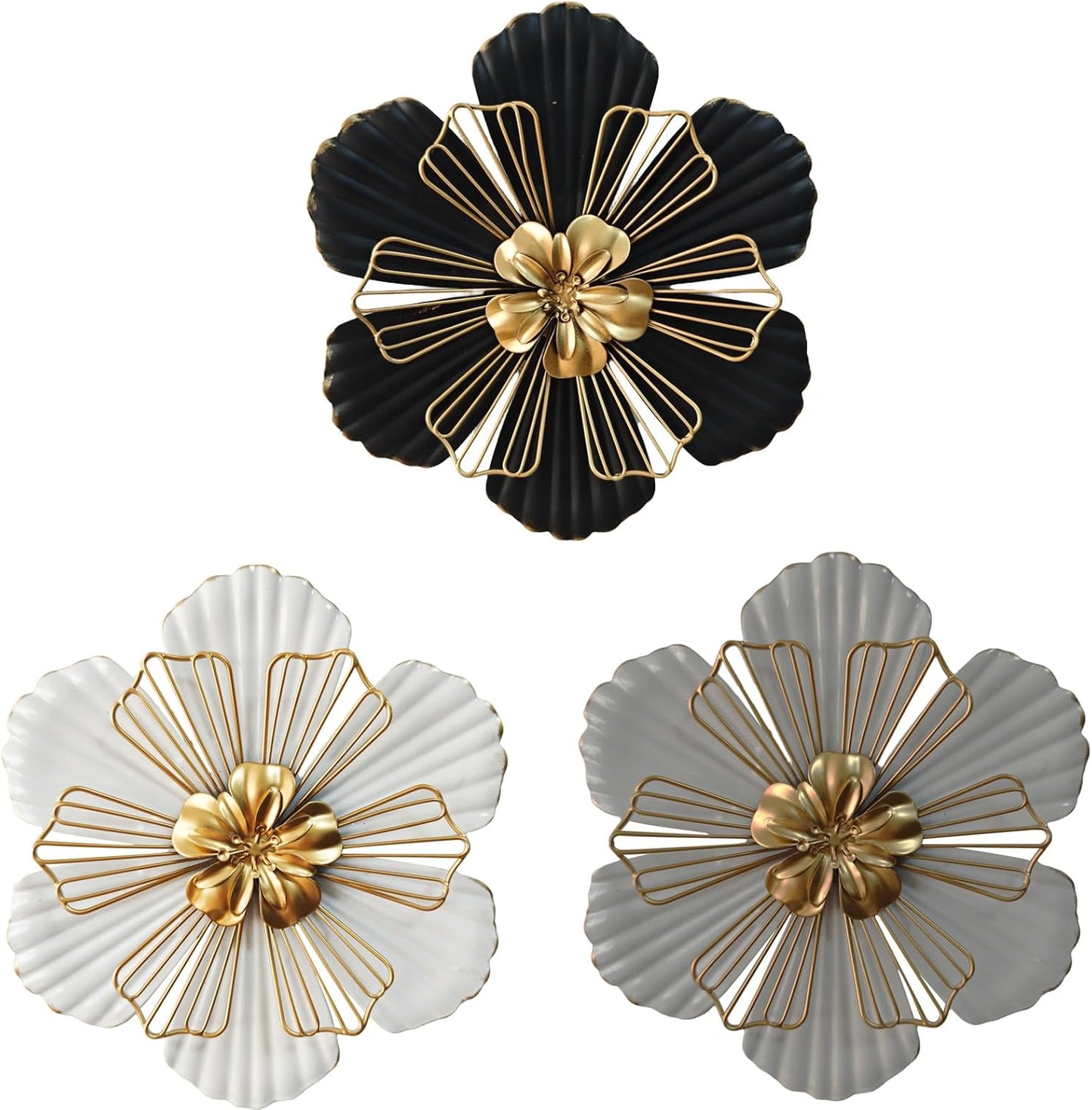 8 Inch Large Metal Flower Wall Art Multiple Layer Home Decor for Outdoor Bedroom Living Room Office Garden Set of 3