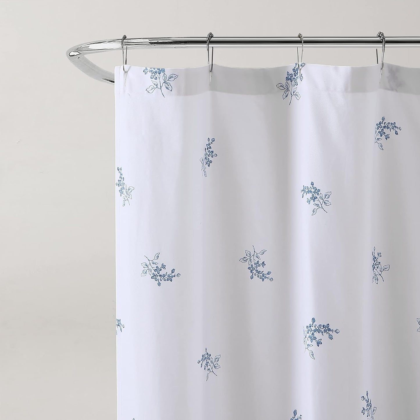 Shower Curtain, Stylish Bathroom Decor with Buttonhold Top, Elegant Blue Flowers