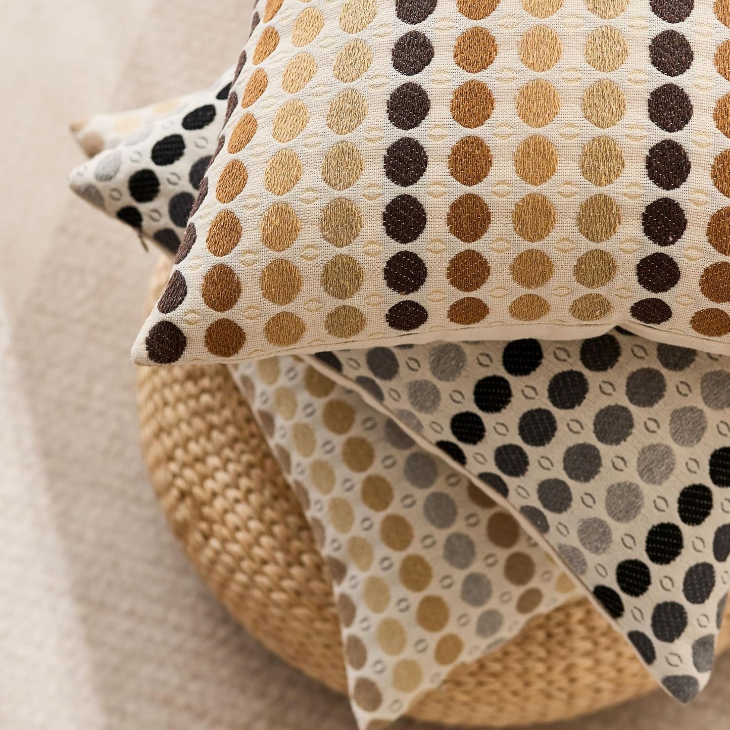 Boho Throw Pillow Covers 18X18 Set of 2, Geometric Polka Dots Decorative Pillowcases for Couch, Sofa, Bed & Living Room,Gray White Neutral Textured Accent Home Decor