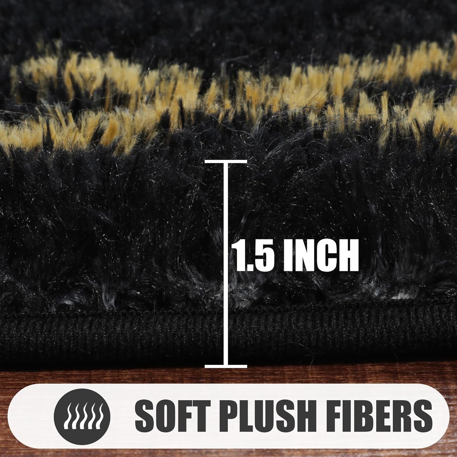 Geometric Thick Fluffy Black and Gold Area Rug, 6X9