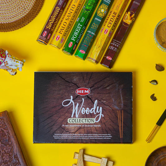 Woody Series Premium Incense Sticks Combo | Sandalwood, Palo Santo, Forest, Feng Shui, Cedar & Madhur Chandan | 120 Sticks