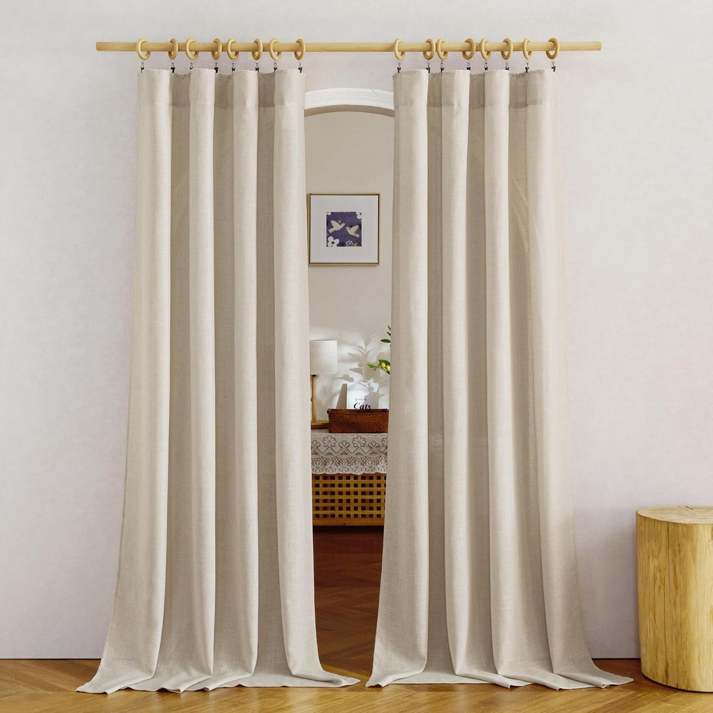 Linen Light Taupe Curtains, Rod Pocket & Back Tab Flax Linen Window Treatments Privacy Vertical Drapes with Light Filtering, W52 X L84, 2 Panels