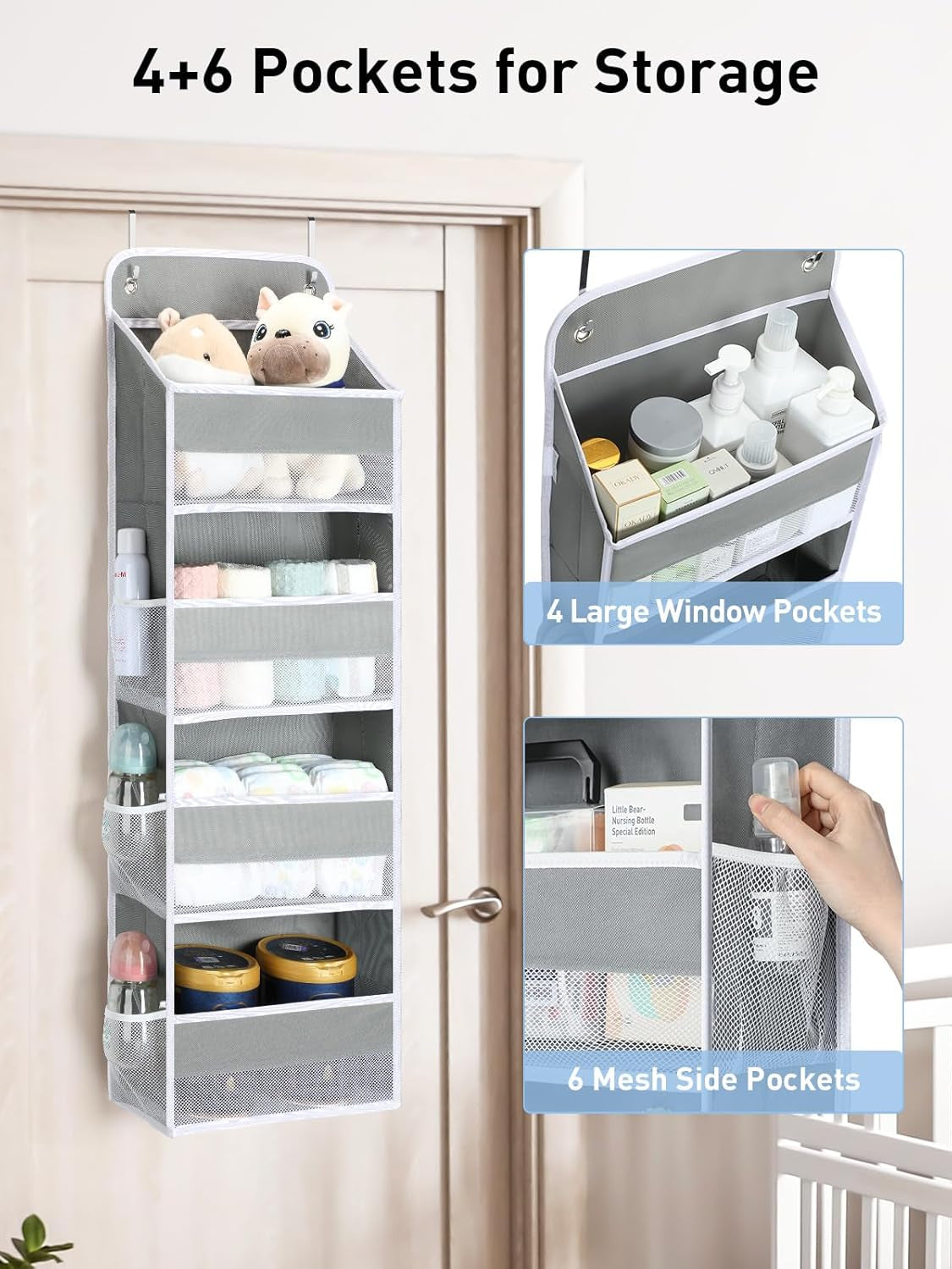 1 Pack over the Door Organizer, 35.2Lbs Load Toy Stuffed Animal Storage, Swing-Proof Hanging Bathroom Organizers and Storage for Nursery Newborn Baby Essential Stuff Dorm Room Essentials
