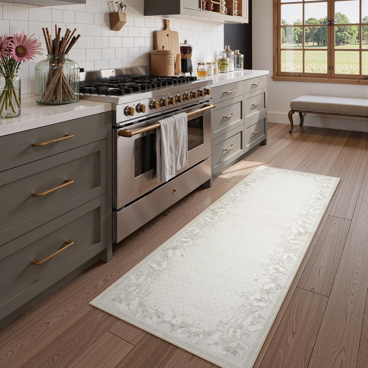 Runner Rug Non-Slip 2X6, Washable Butterfly Beige Rug Runners for Hallways, (Beige,2'X6')