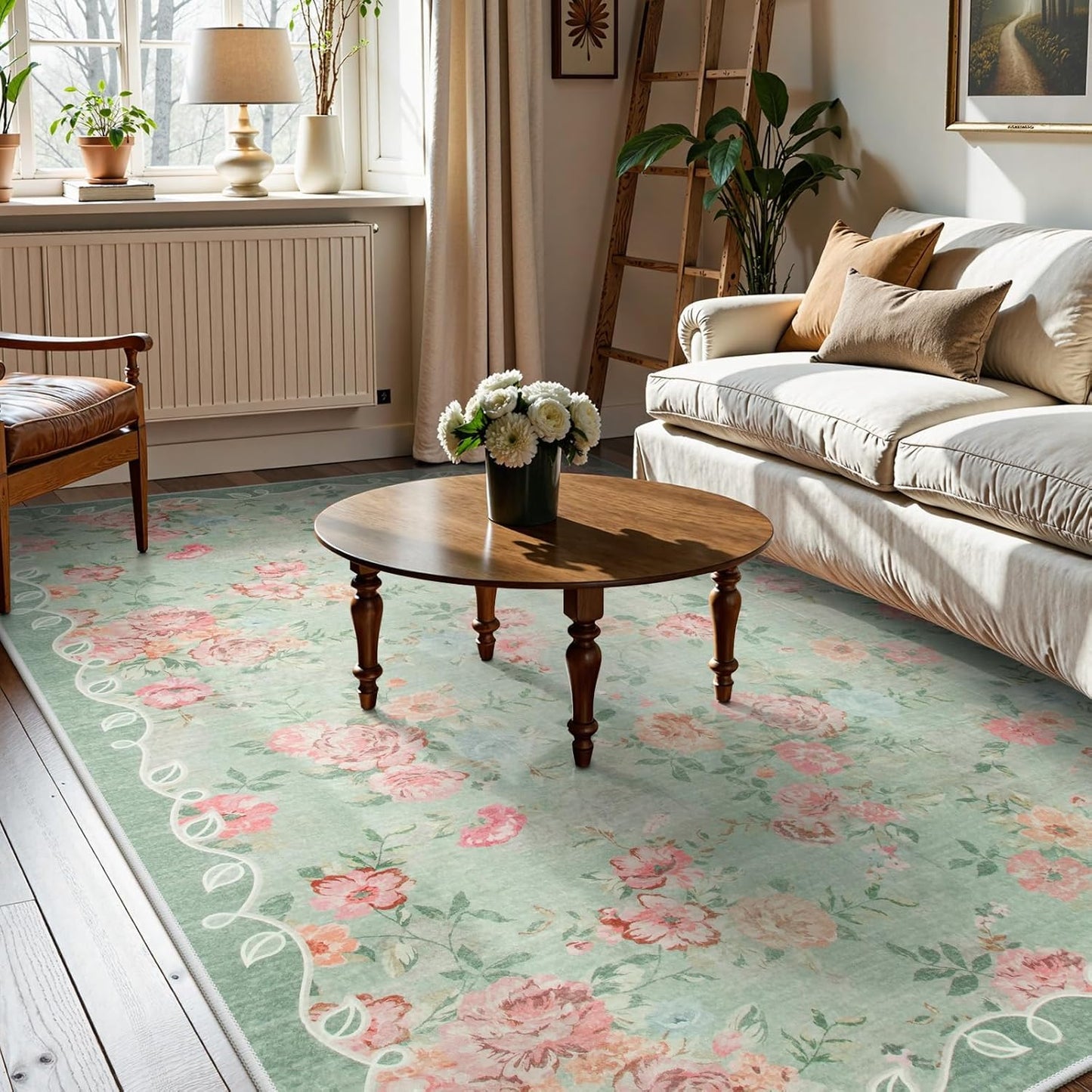 Floral Living Room Rugs 6X9 Area Rugs, Vintage Green Rugs for Bedroom (6'X9, Green)