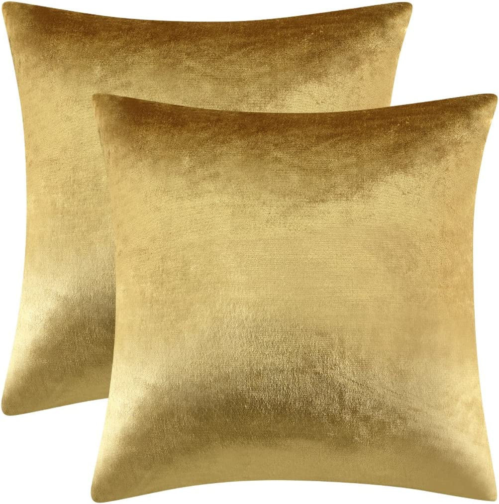 Gold Velvet Decorative 20X20 Throw Pillow Covers for Sofa Bed 2 Pack Soft Cushion Cover