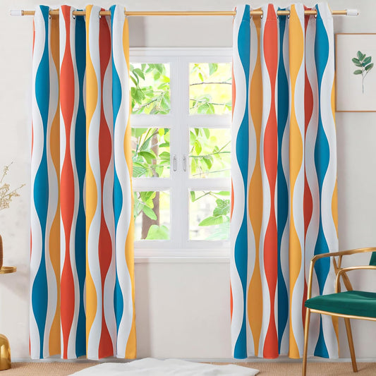 Blackout Curtains 84 Inch Long 2 Panels Set, Wave Grommet Bedroom Blackout Curtains, Thermal Insulated, Orange, 52" W X 84" L