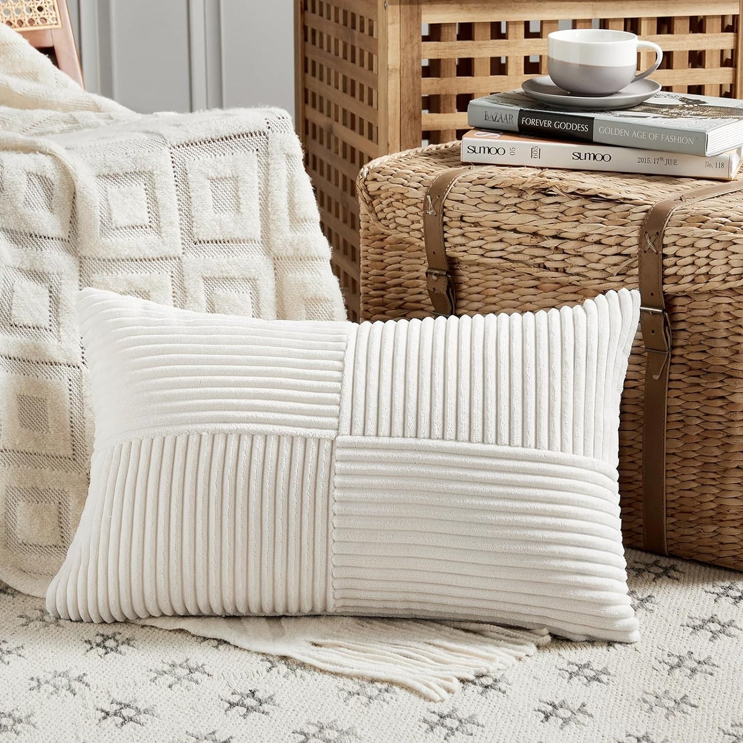 2 Packs Cream White Lumbar Decorative Throw Pillow Covers 12X20 Inch