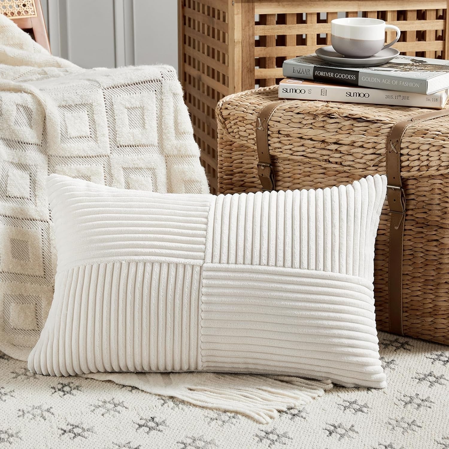 2 Packs Cream White Lumbar Decorative Throw Pillow Covers 12X20 Inch
