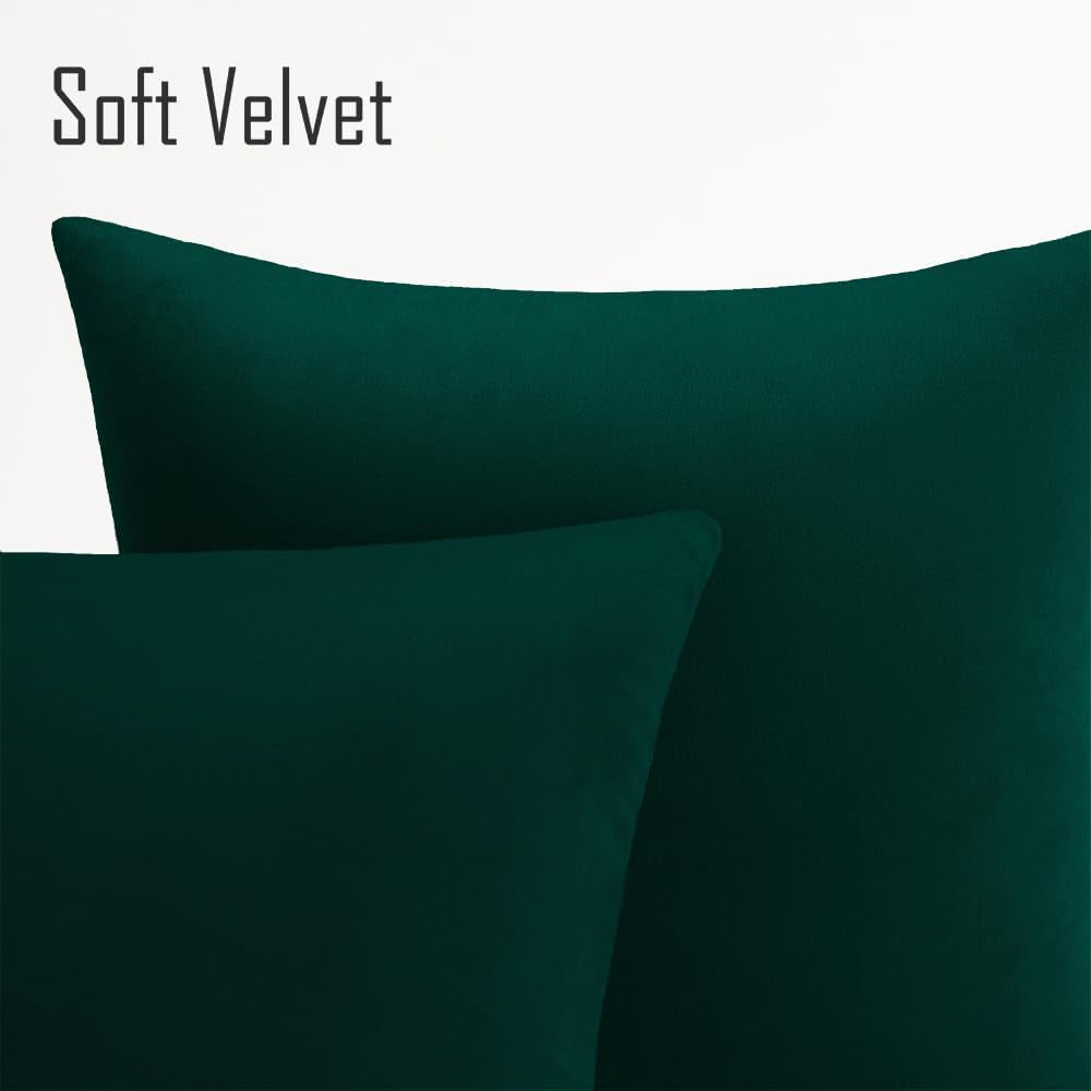 Green Velvet Throw Pillow Covers 16X16 Emerald Forest Hunter Dark Green Set of 2
