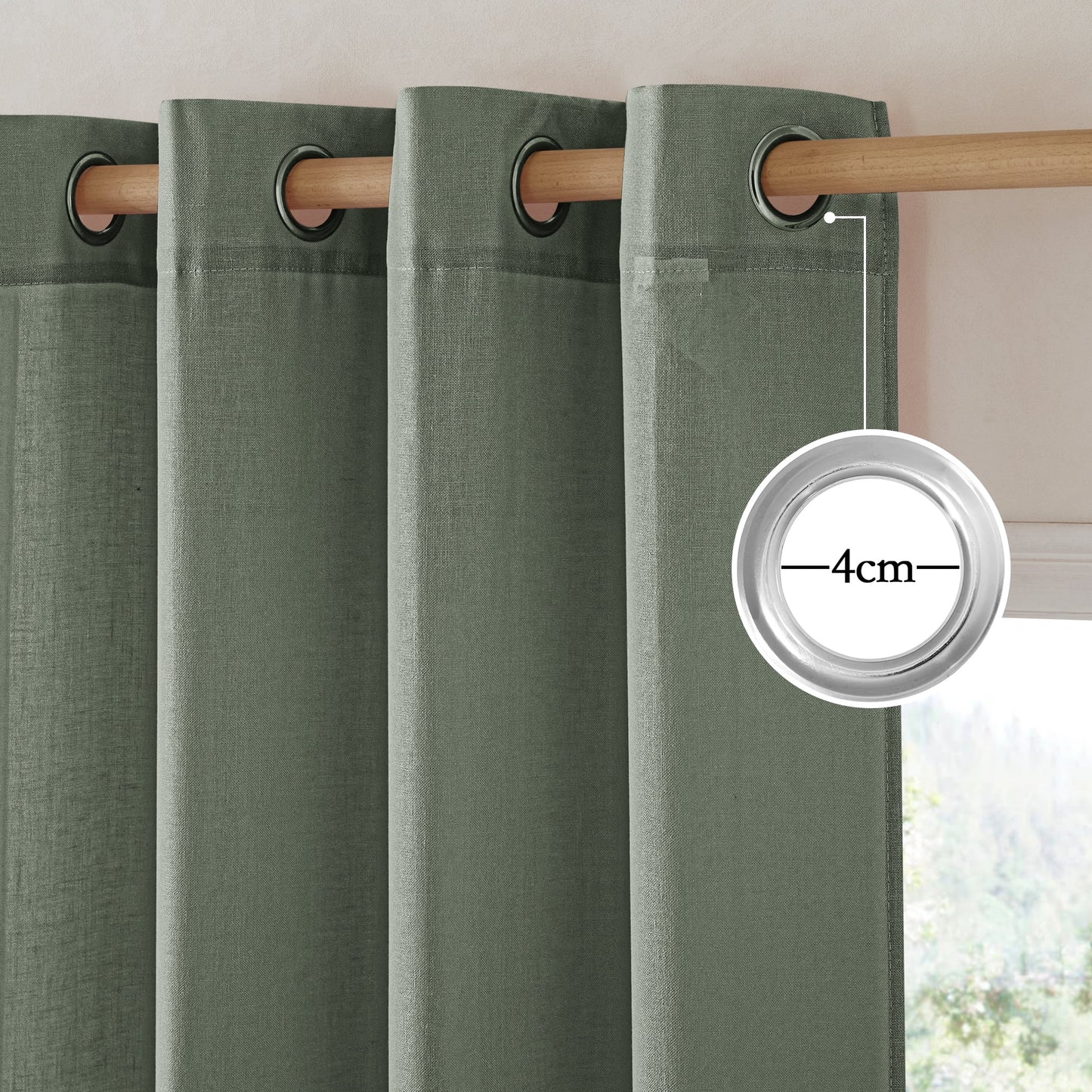 Linen Curtains 84 Inches Long, Grommet Thick Linen Blend Drape Farmhouse Light Filtering Privacy Protection Window Treatment, Lichen, 55"X84", 2 Panels