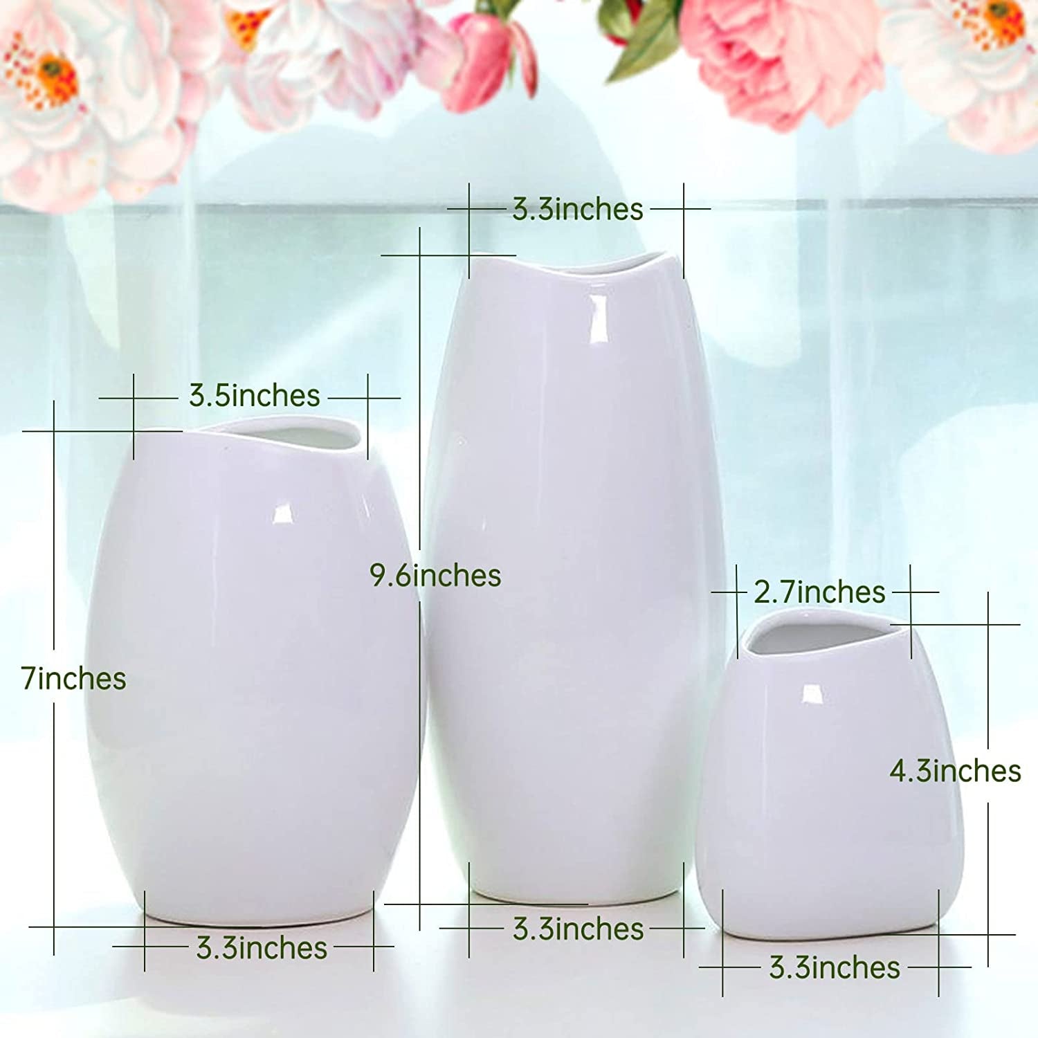 Ceramic Vase Set of 3 Flower Vases for Home Decor, Modern White Vase for Centerpieces, Ideal Shelf Decor/Table/Living Room Home Decor/White
