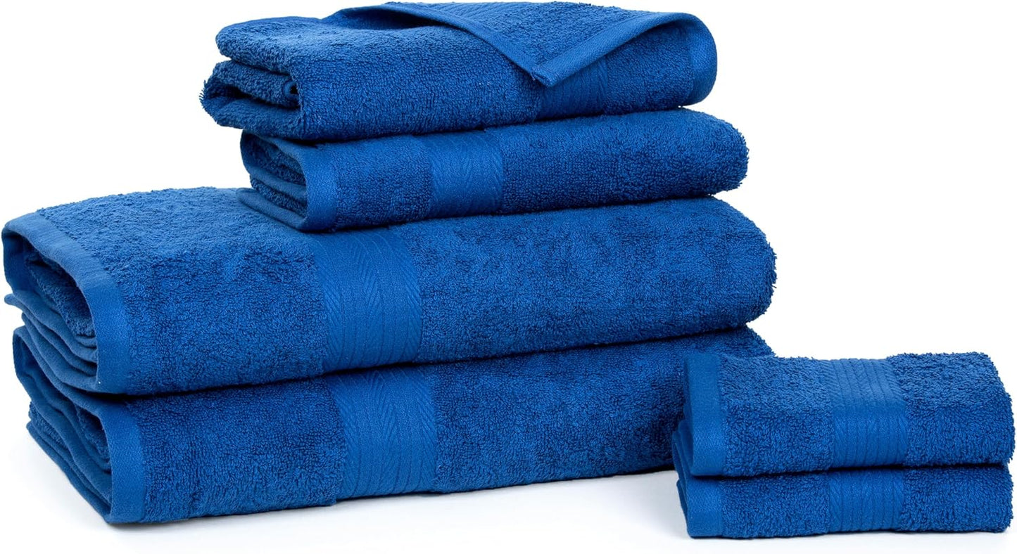 100% Cotton 6 Piece Towels Sets for Bathroom, 2 Bath Towels, 2 Hand Towels, 2 Wash Cloths - Navy Blue