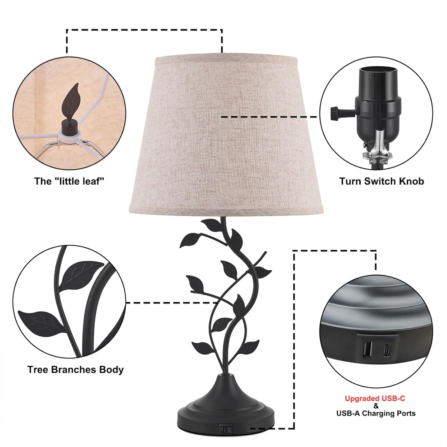 Traditional Tall Retro Side Table Lamp for Living Room and Bedroom, 24.4 inch
