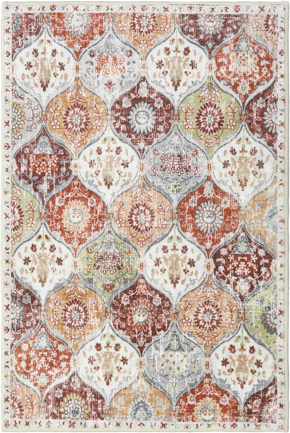 Moroccan Trellis Washable Rug, 2X3 Entryway Rug, Orange/Terracotta