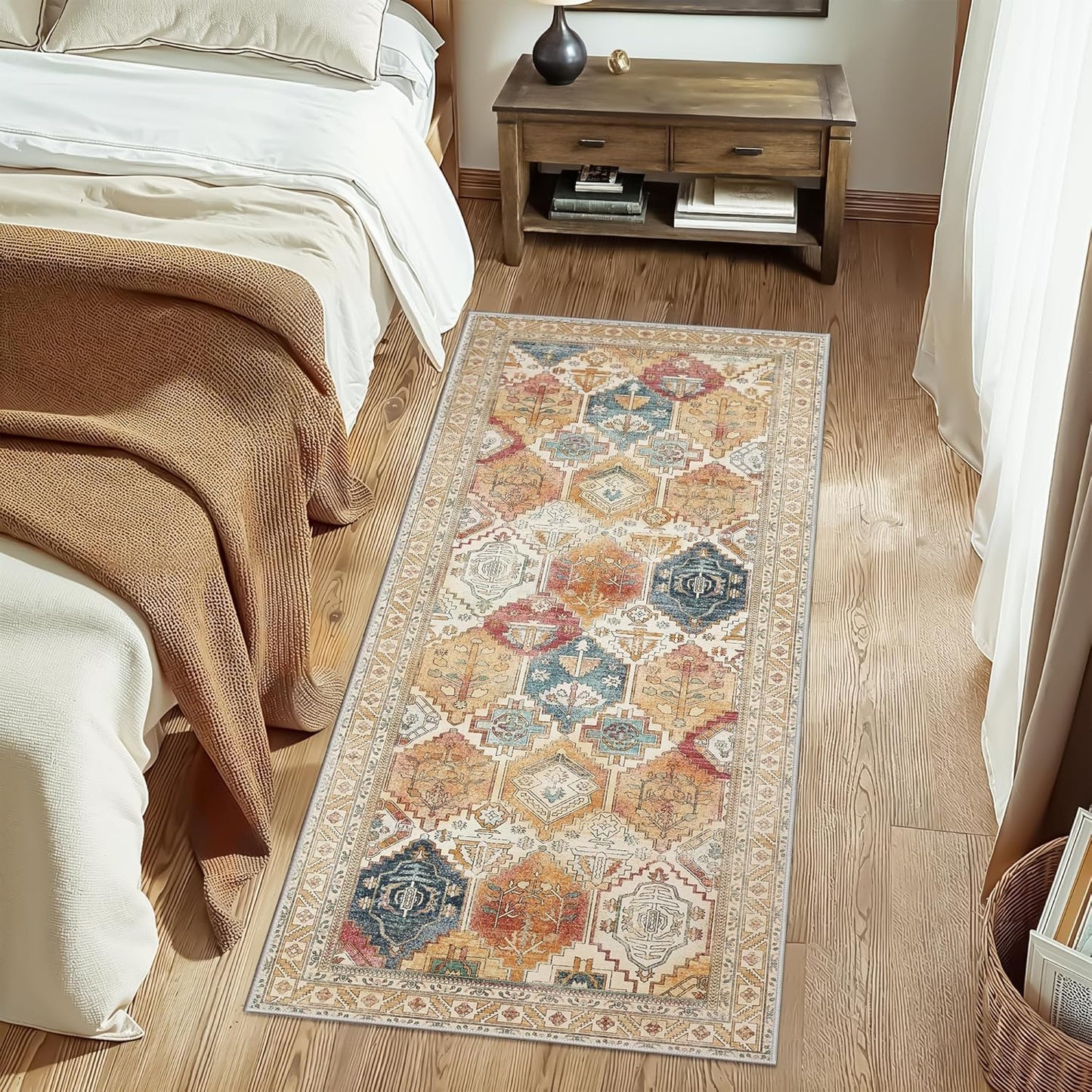 Runner Rug 2X5 Machine Washable Vintage Distressed Print Ultra-Thin Chenille Hallway, Retro Multi