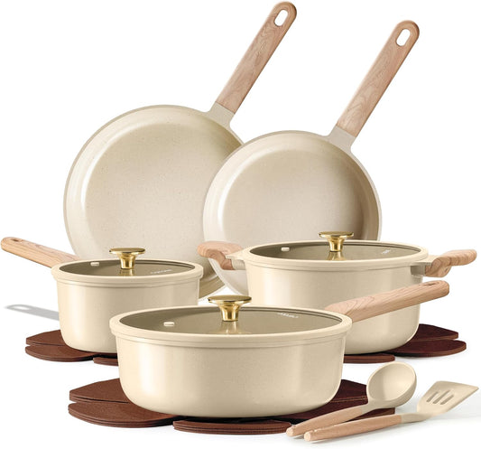 14Pcs Pots and Pans Set Non Stick, Ceramic Cookware Set, Non-Toxic Kitchen Cooking Set, PFAS and PFOA Free