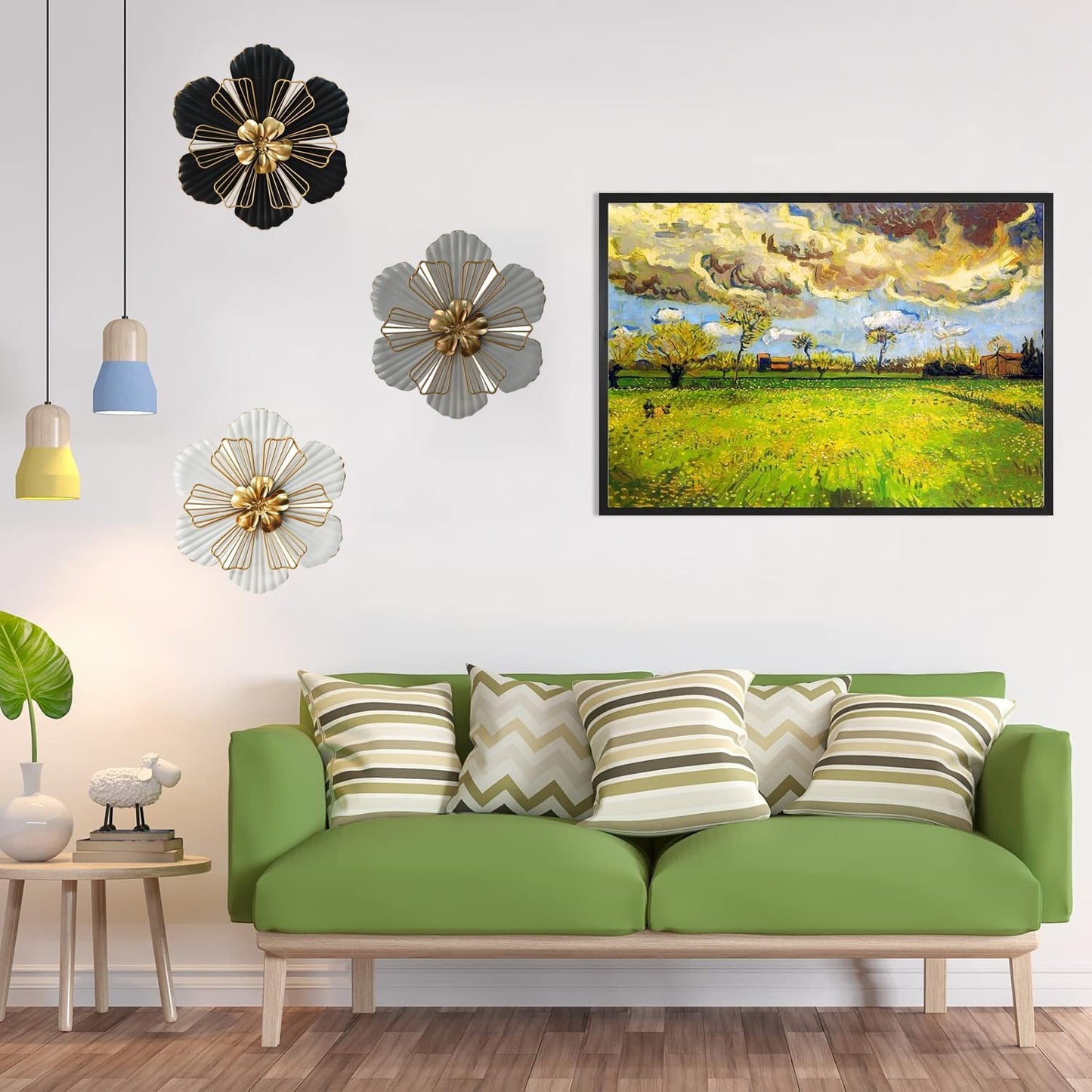 8 Inch Large Metal Flower Wall Art Multiple Layer Home Decor for Outdoor Bedroom Living Room Office Garden Set of 3