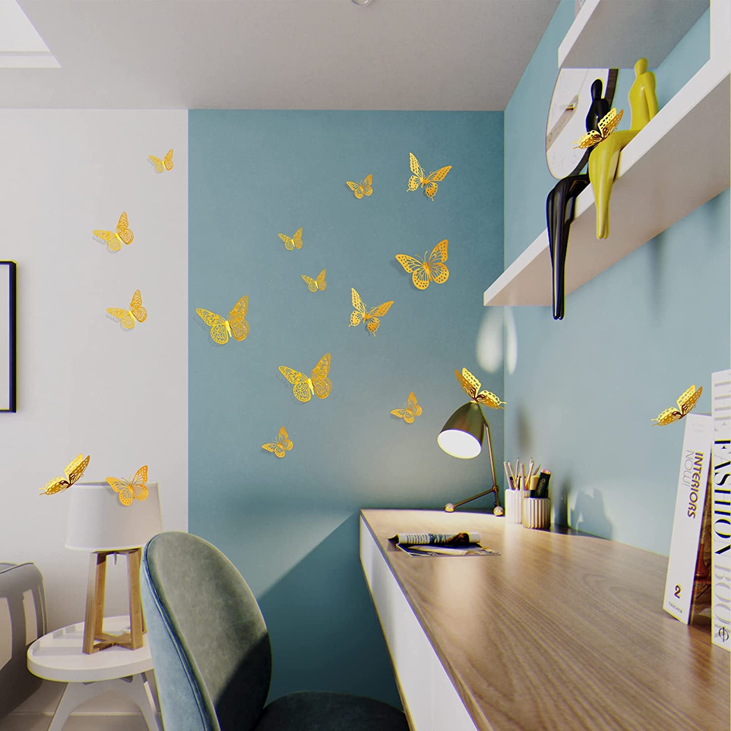 3D Butterfly Wall Decor - 48 Pcs, 4 Styles, 3 Sizes, Gold Butterfly Decorations, Removable Stickers