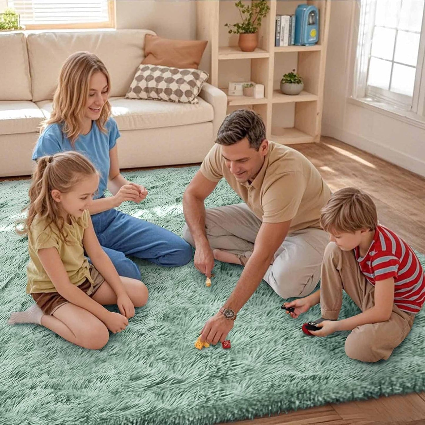 Fluffy Area Rug, 5X8 Non-Slip (Light Green)