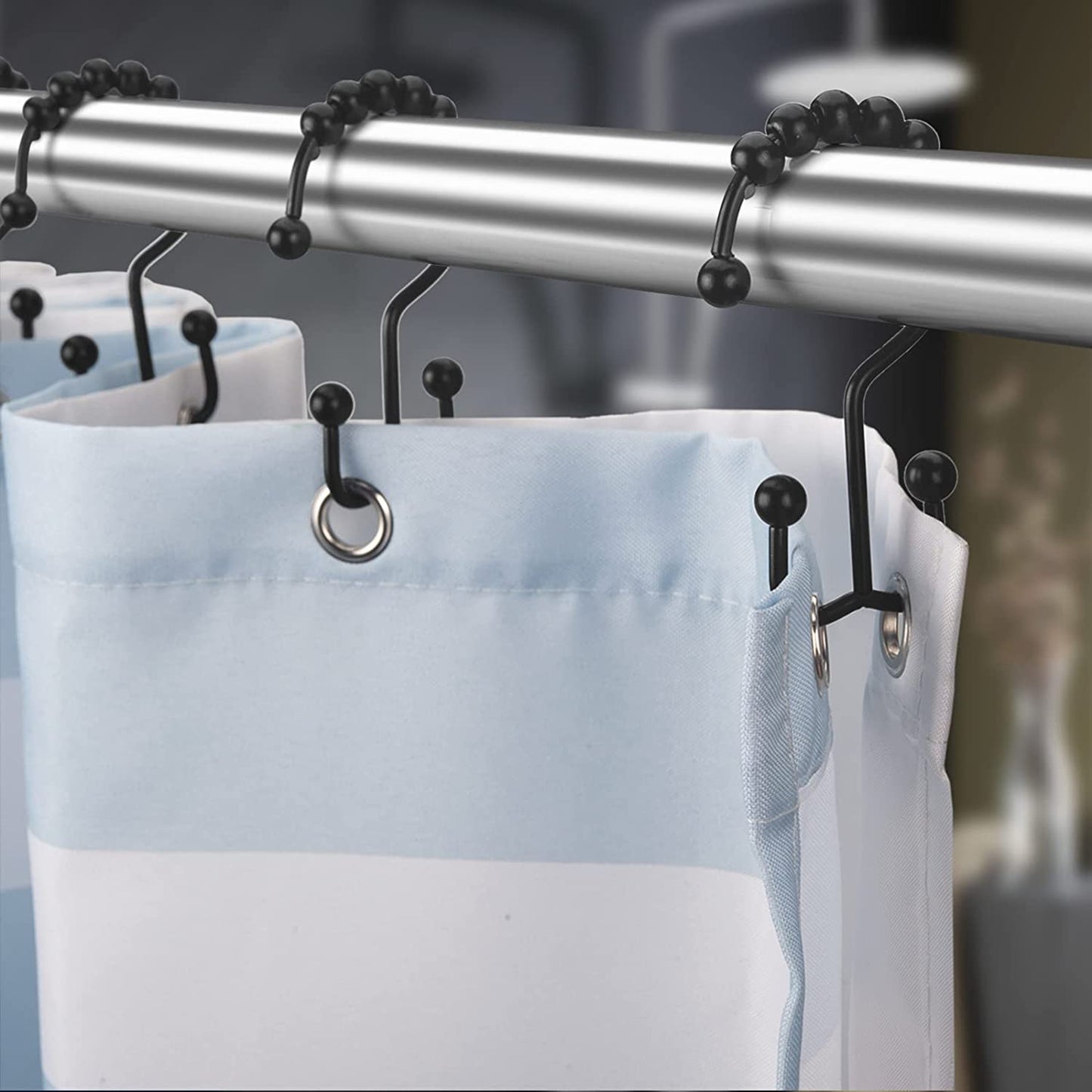 Matte Black Shower Curtain Hooks Rings, Rust-Resistant Metal, Set of 12 Hooks