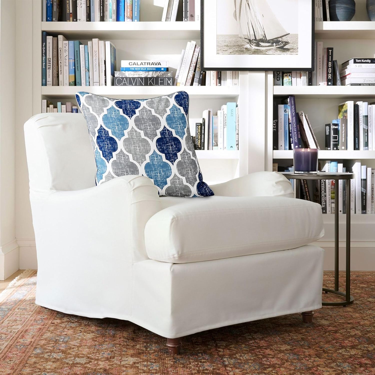 Throw Pillowcover Soft Chenille Print Moroccan Geometric 2-Sided Pattern Blue and Gray 20X20 Inch, Set of 2