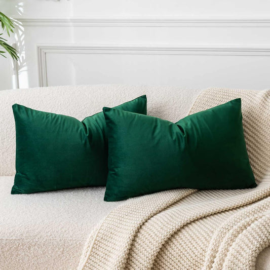 Decorative Pillow Covers Set of 2 Velvet Throw Pillow Covers, Dark Green,12X20 Inch