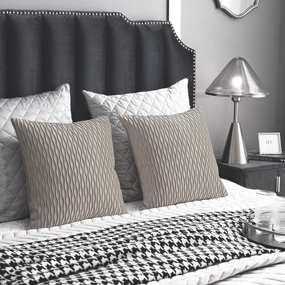 Tan Throw Pillowcases 20X20: 2 Pack Inch Original Striped Velvet Square