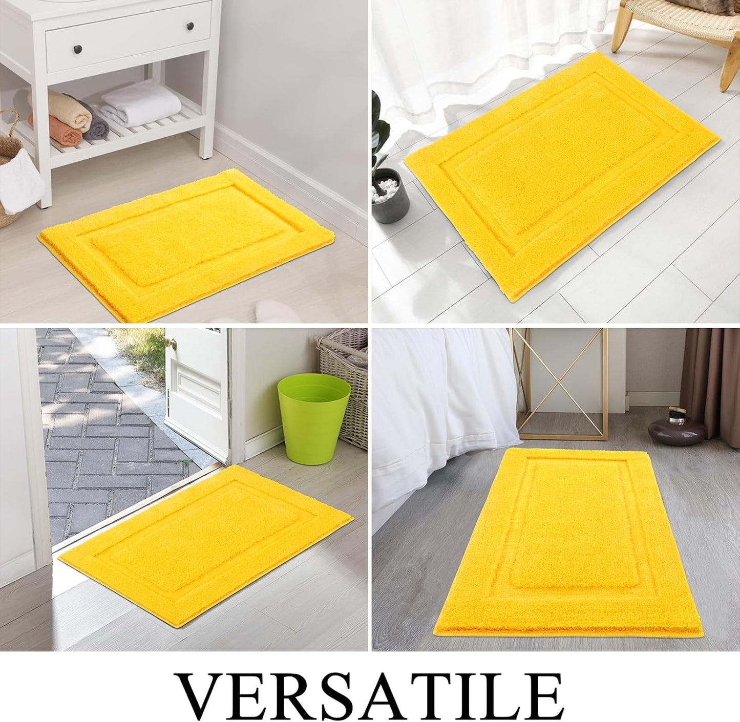 Small Bathroom Toilet Rugs Set of 2 Pieces, Bathmats 16X24 + 20X24 Inch Soft Absorbent Bath Rugs Non-Slip, Yellow
