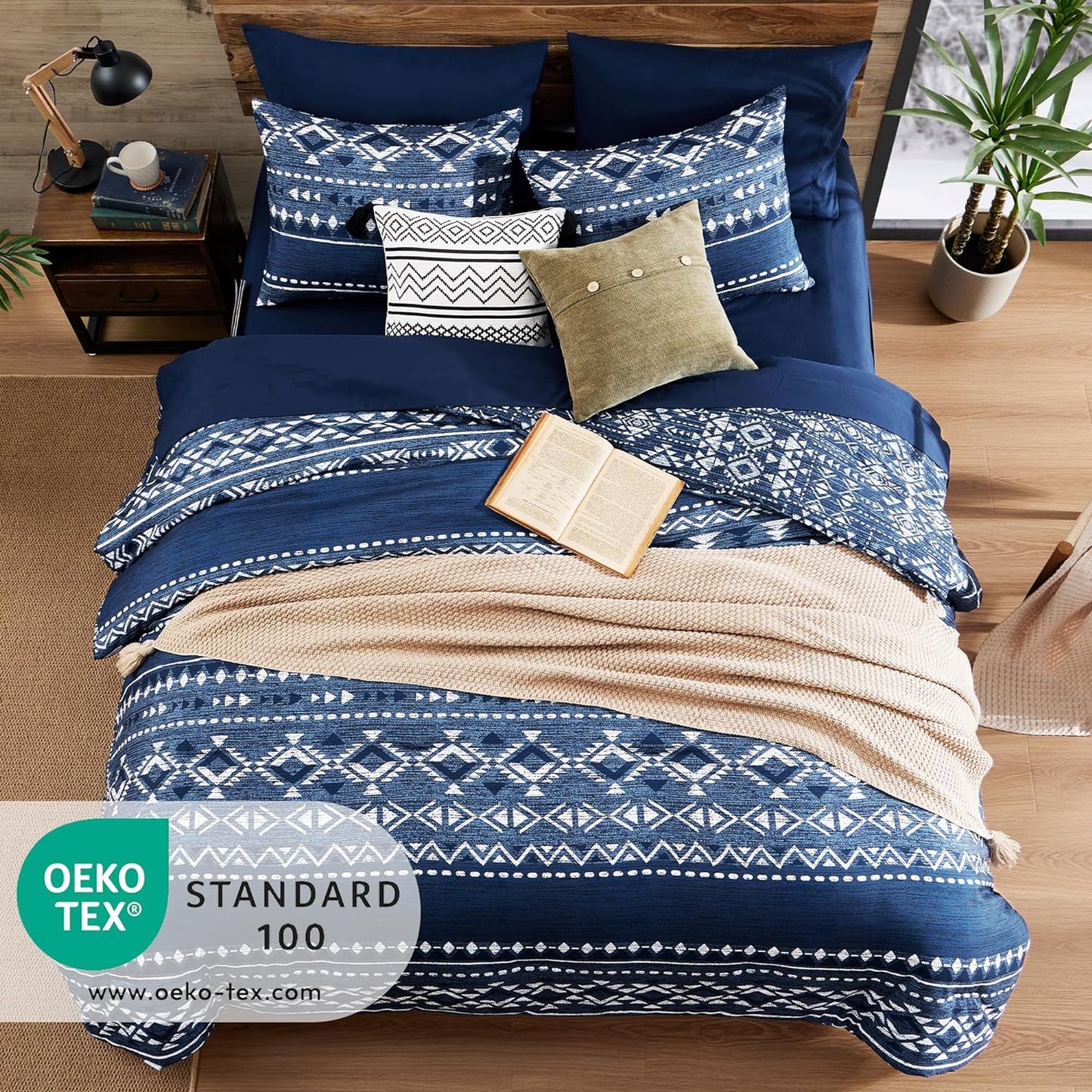 Twin Comforter Set - 5 Pieces Comforters, Warm Fluffy Boho Bedding (Blue, 66''X86'')