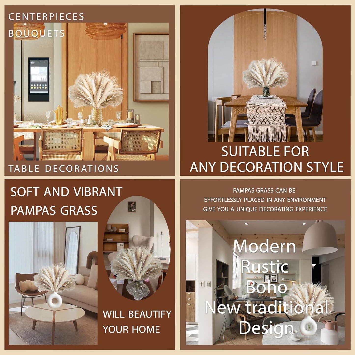 70PCS Natural Dried Pampas Grass Boho Home Decor Bouquet Phragmites Dried Flowers Bouquet for Wedding Floral Arrangements Home Decorations (70PCS)