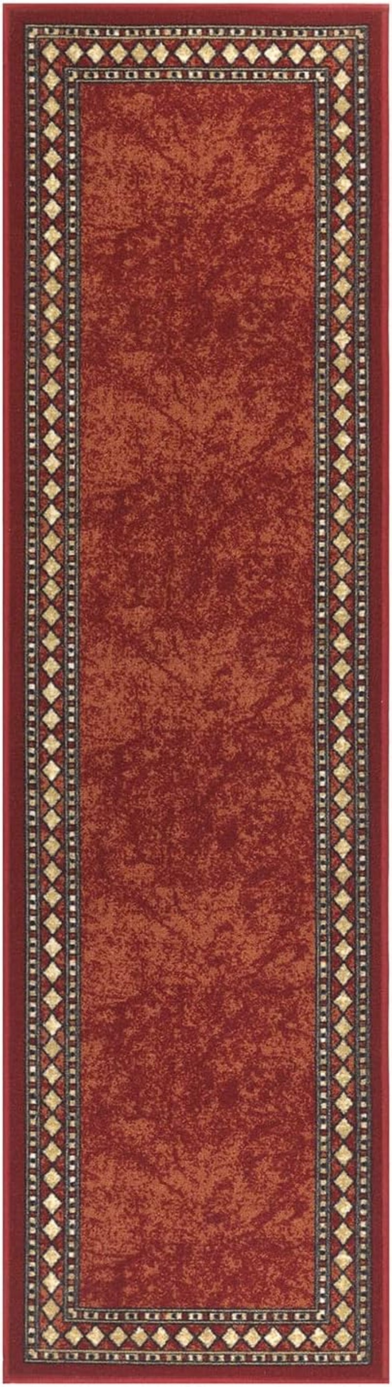 Alfombras Modern Bordered 2X10 Non-Skid (Non-Slip) Low Profile Pile Rubber Backing Indoor Area Runner Rugs (Maroon Beige, 2' X 10')
