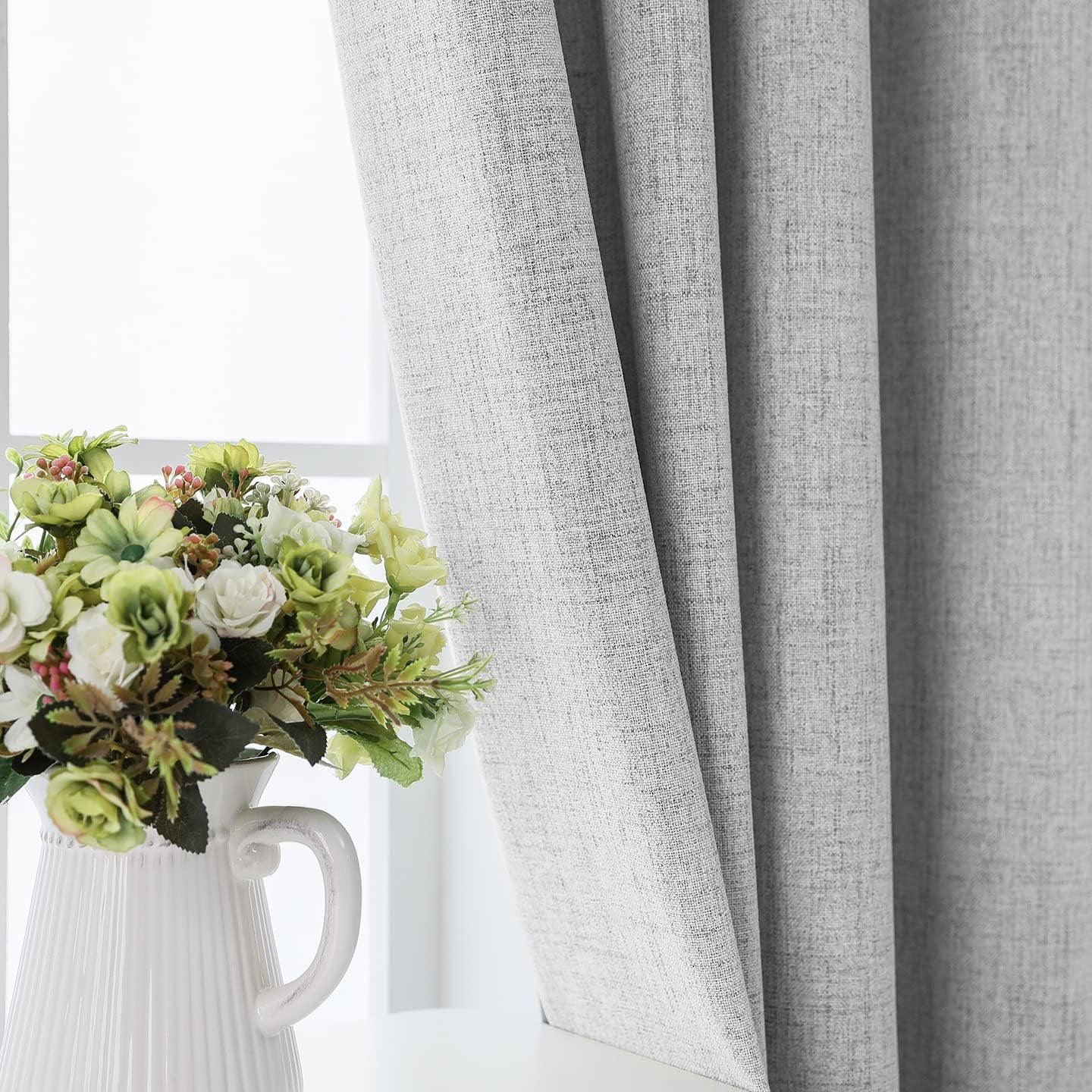 100% Blackout Window Curtains 84 Inches Long 2 Panels Set, Faux Linen Look (W52 X L84 Inch, White)