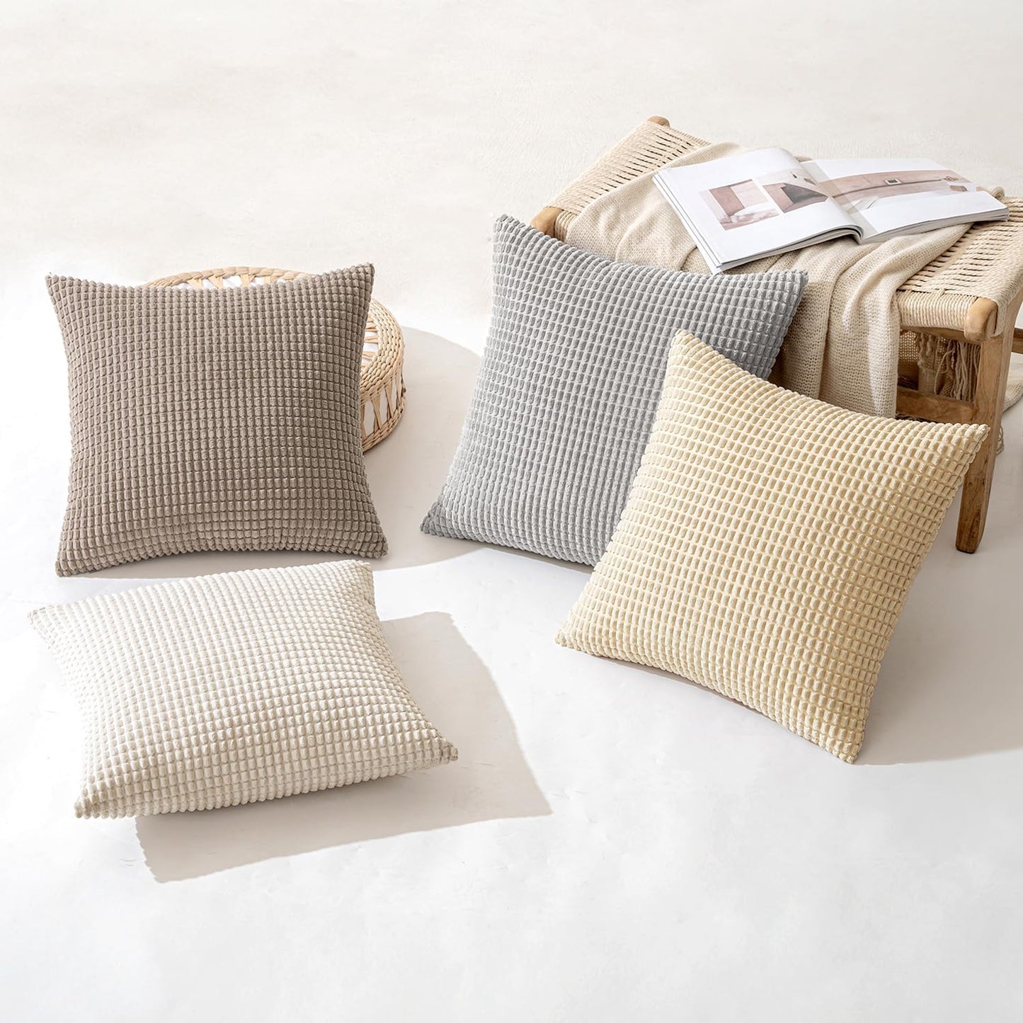Neutral Harmony Decorative Pillow Covers 20X20 Inch Set of 4