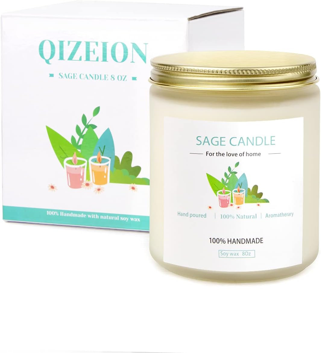 Sage Candle for Cleansing House, 8Oz 45 Hrs Soy Wax Sage Scented Candles for Home