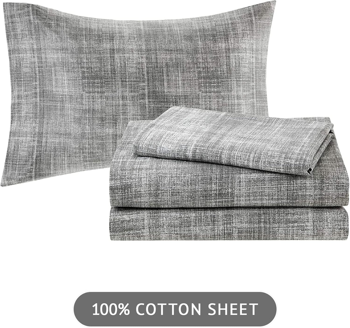 Essentials Cal King Comforter Set, Bed in a Bag, Watercolor Print Coastal Comforter & Chambray Cotton Sheet Set (104 in X 92 In) 9 Piece