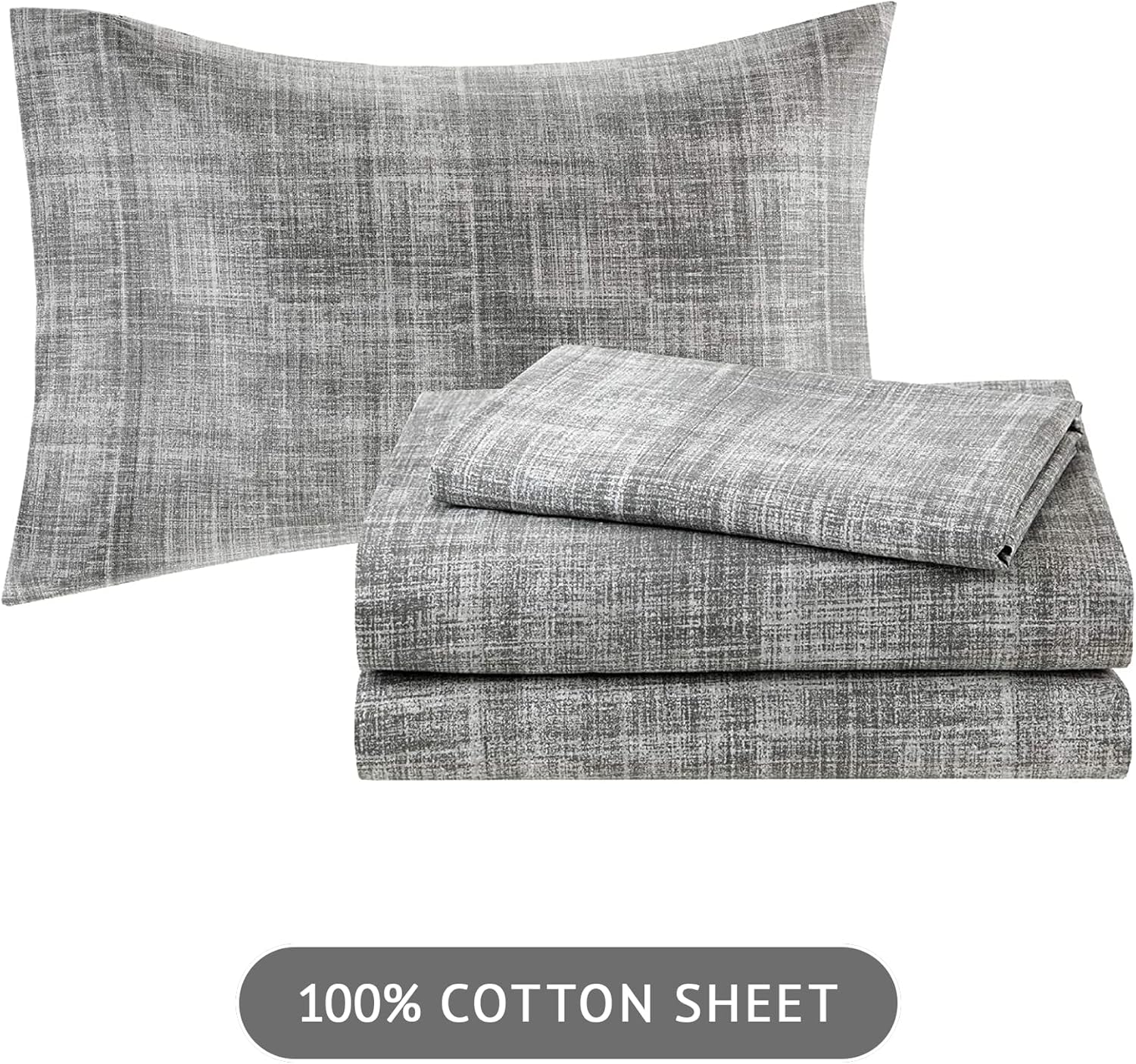 Essentials Cal King Comforter Set, Bed in a Bag, Watercolor Print Coastal Comforter & Chambray Cotton Sheet Set (104 in X 92 In) 9 Piece