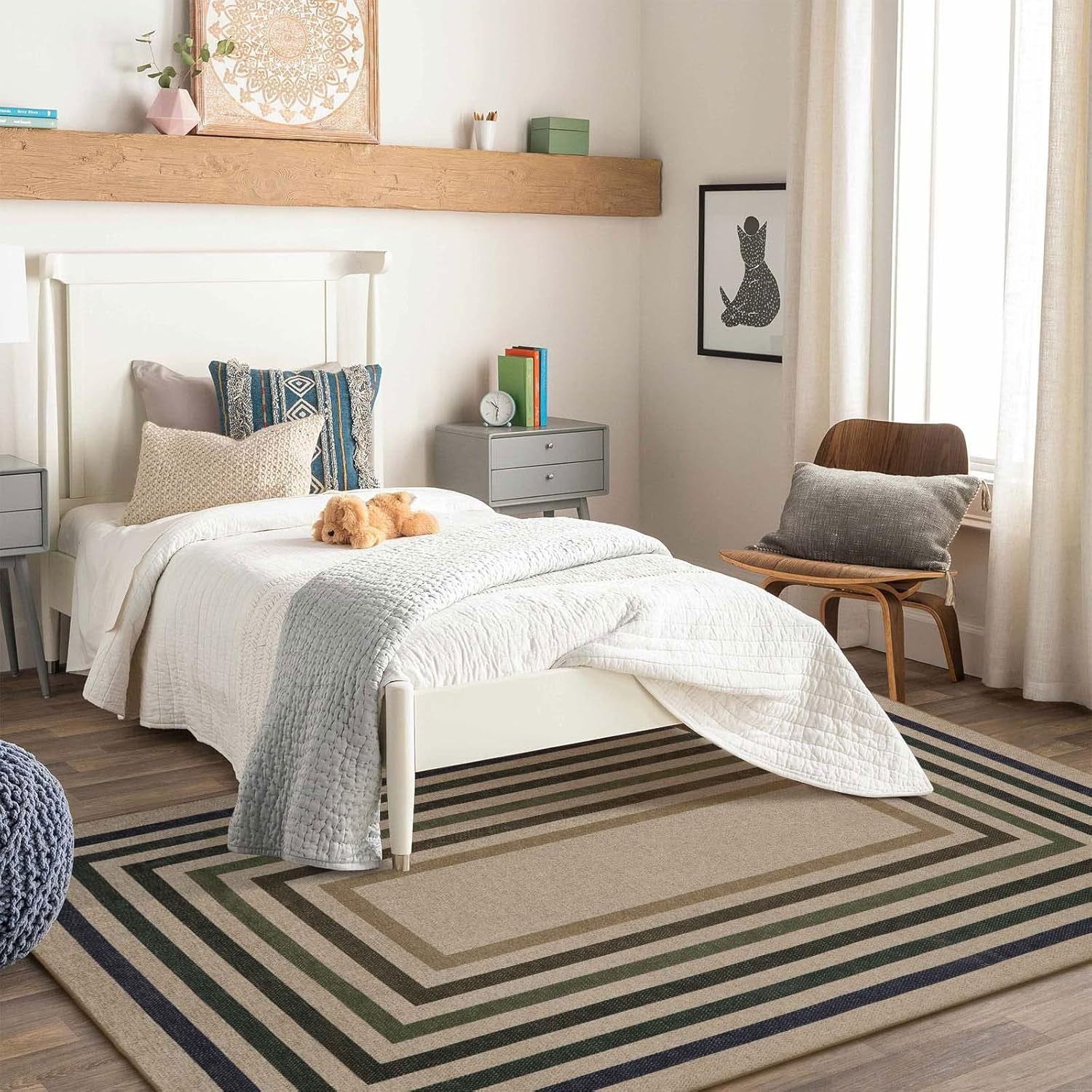 Modern Geometric Easy Jute Rug, Washable 5X7 Indoor/ Outdoor Rugs