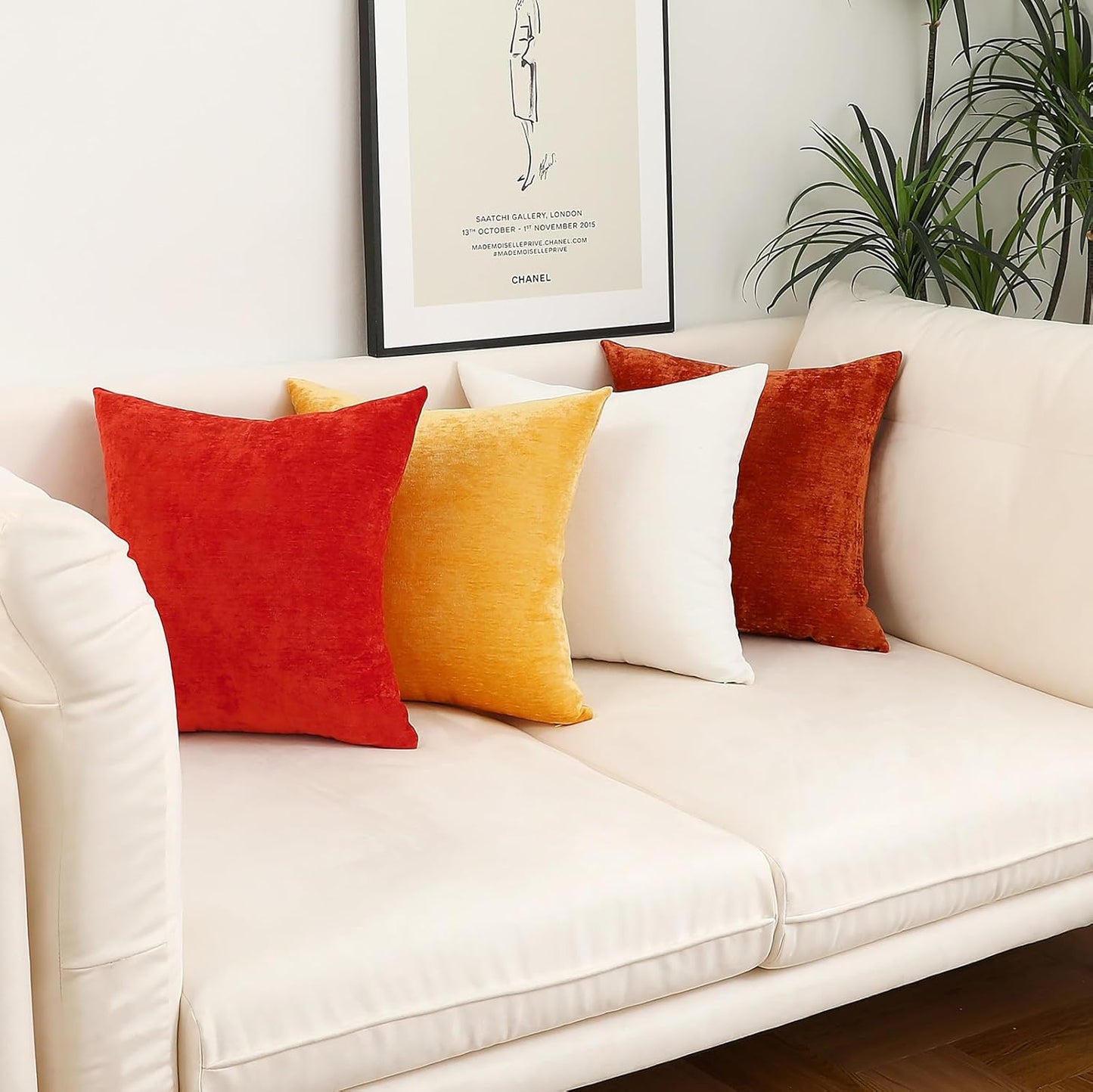 Plum Purple Decorative Throw Pillow Covers Soft Chenille Comfy Square Couch Cushion Cases for Living Room Sofa Decor (Set of 2, 20 X 20 Inches)