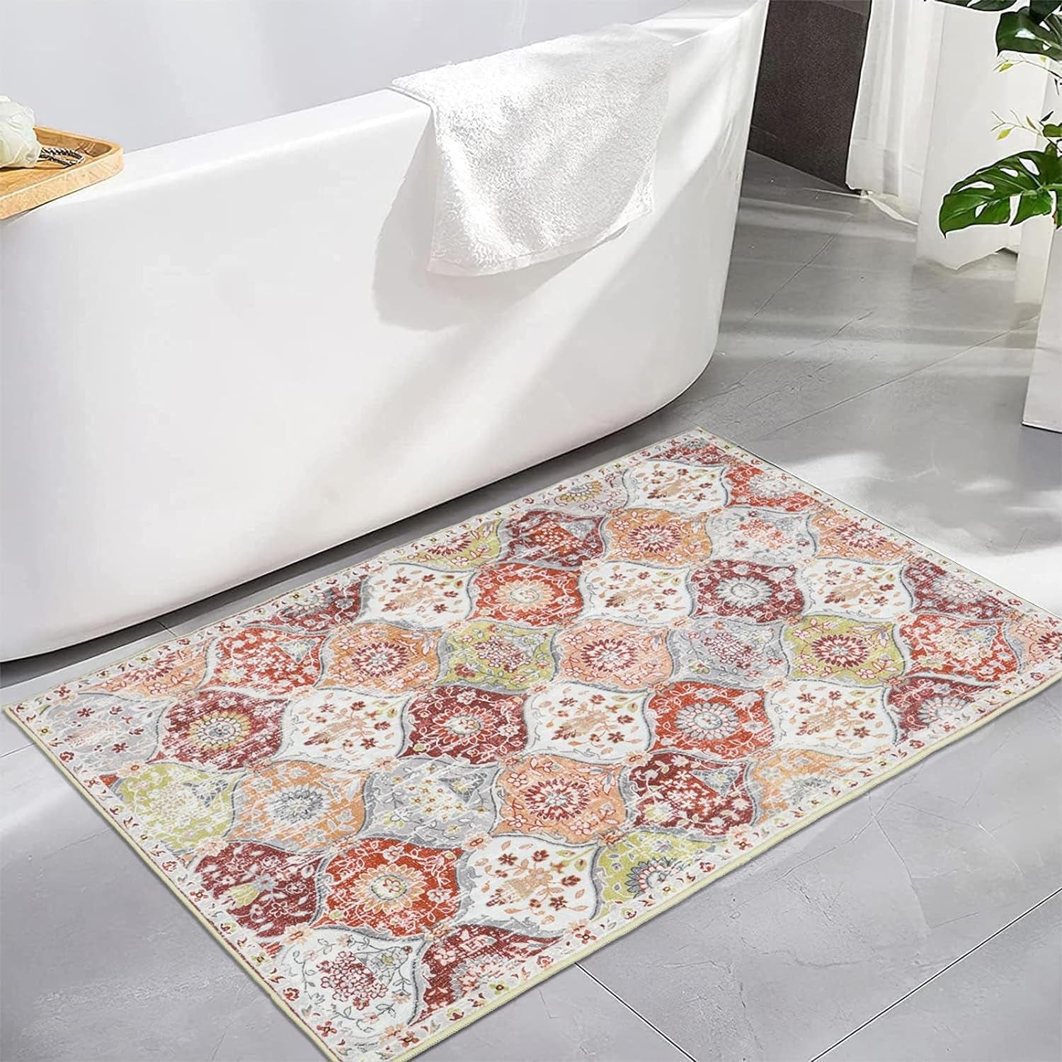Moroccan Trellis Washable Rug, 2X3 Entryway Rug, Orange/Terracotta