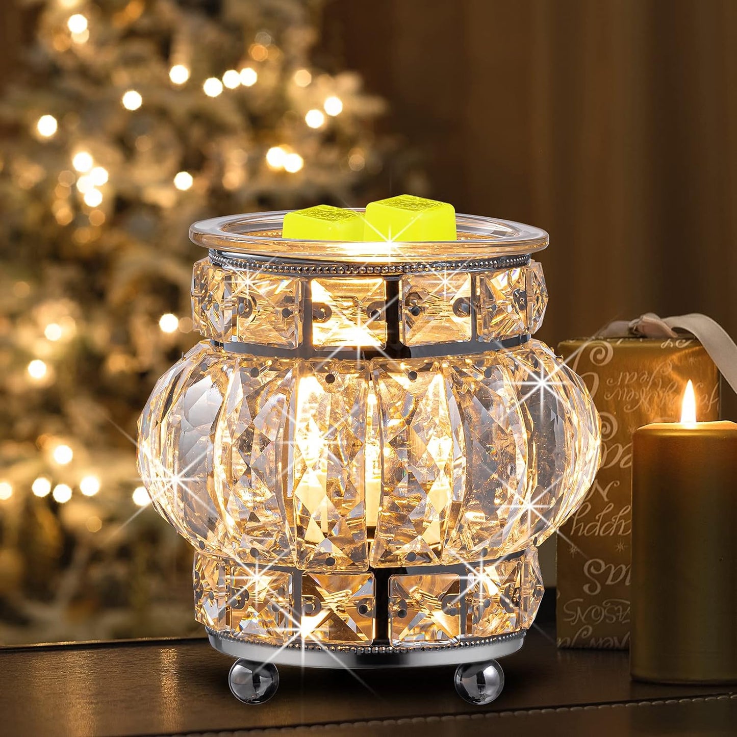 Electric Wax Melt Warmer Wrought Iron Crystal Oil Burner for Home (Silver)