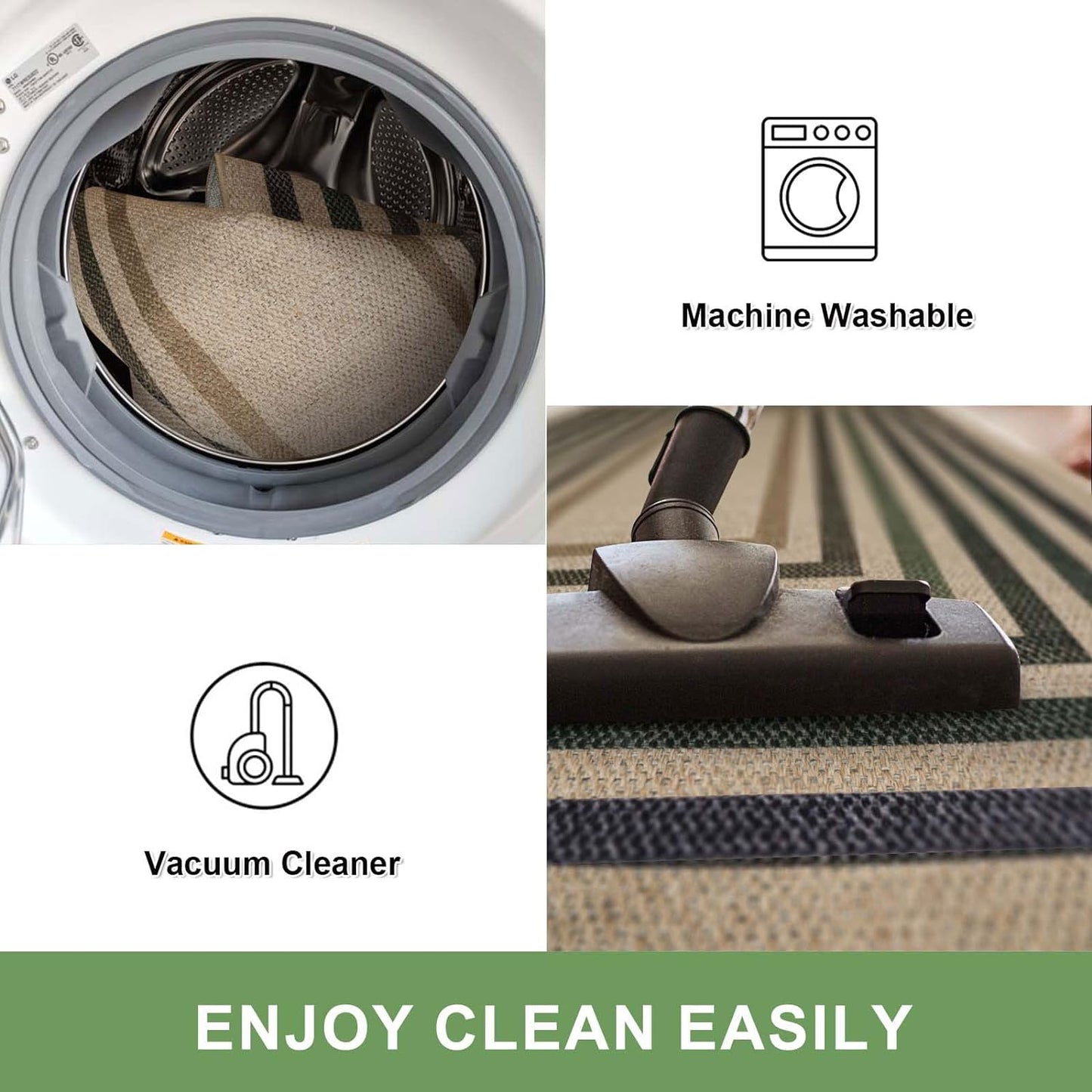 Modern Geometric Easy Jute Rug, Washable 5X7 Indoor/ Outdoor Rugs